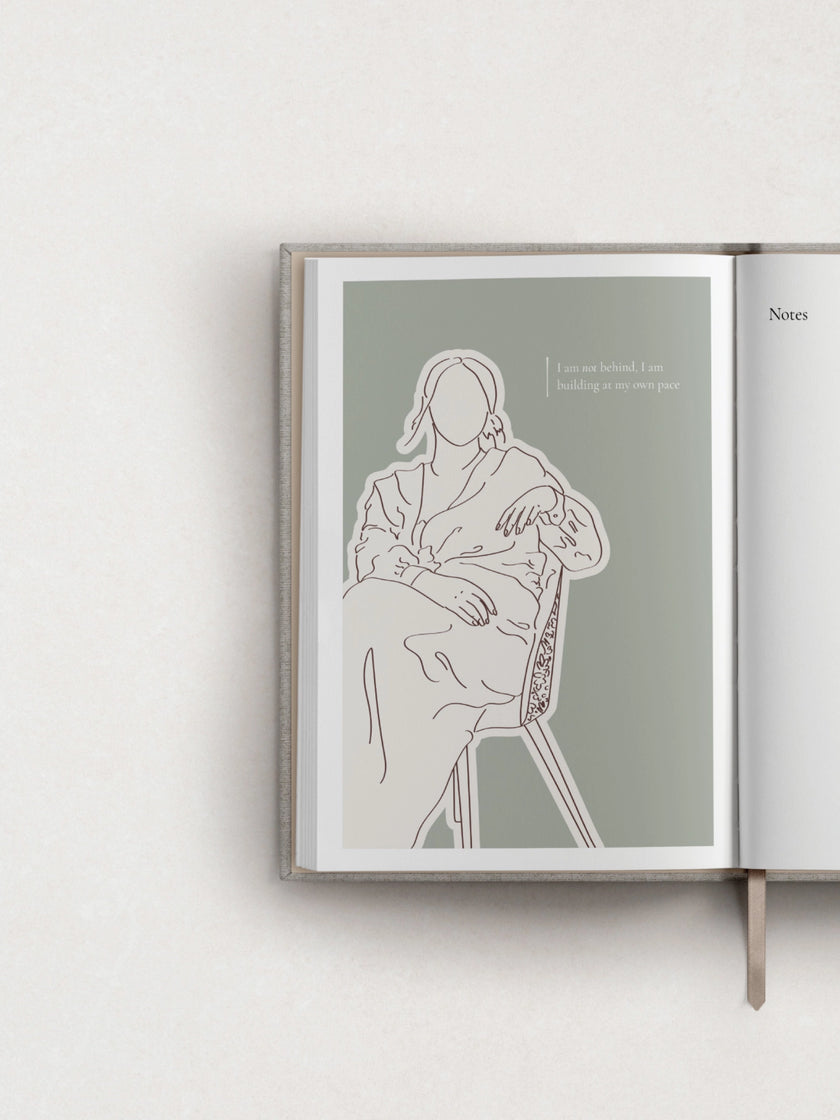 A notes page in the Atawhai Planner for neurodivergents and people with ADHD. Featuring hand-drawn illustrations of creator Atawhai Tipene against a calming blue background, along with affirmations.